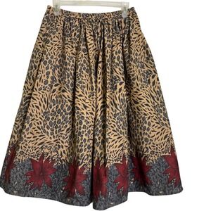 Anthony Richards Leopard Print Floral Border Midi Skirt Elastic Waist